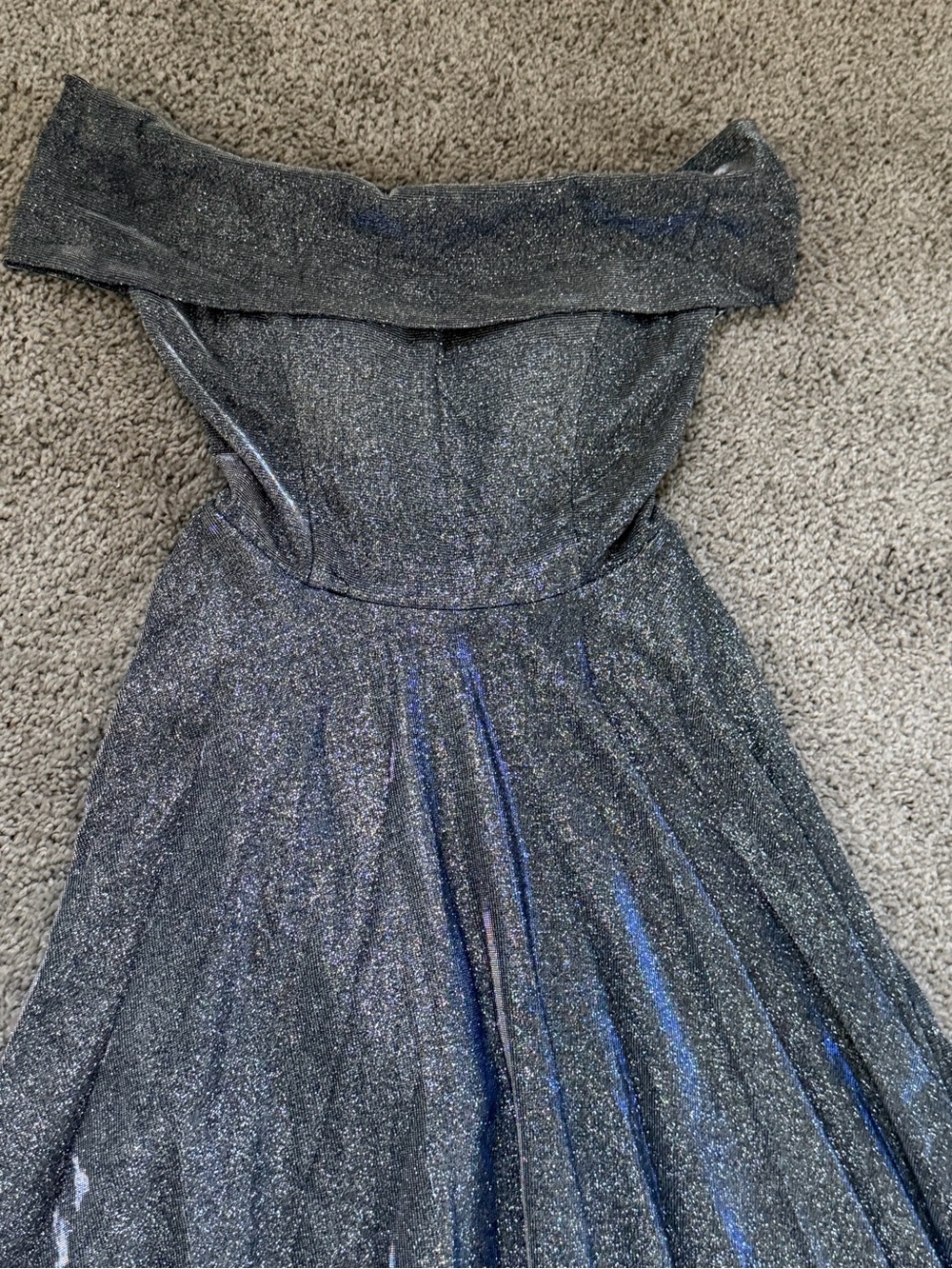 Prom Off-Shoulder Shimmer Evening Dress in Charcoal